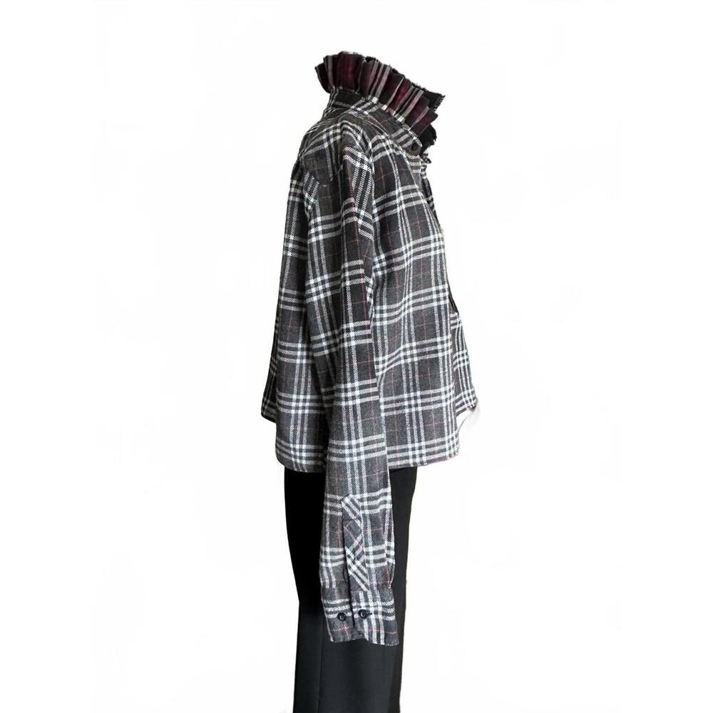 Handmade Upcycled Cropped Flannel Denim & Plaid Ruffled Collar One-of-a-Kind π€β€οΈ - Picture 7 of 13